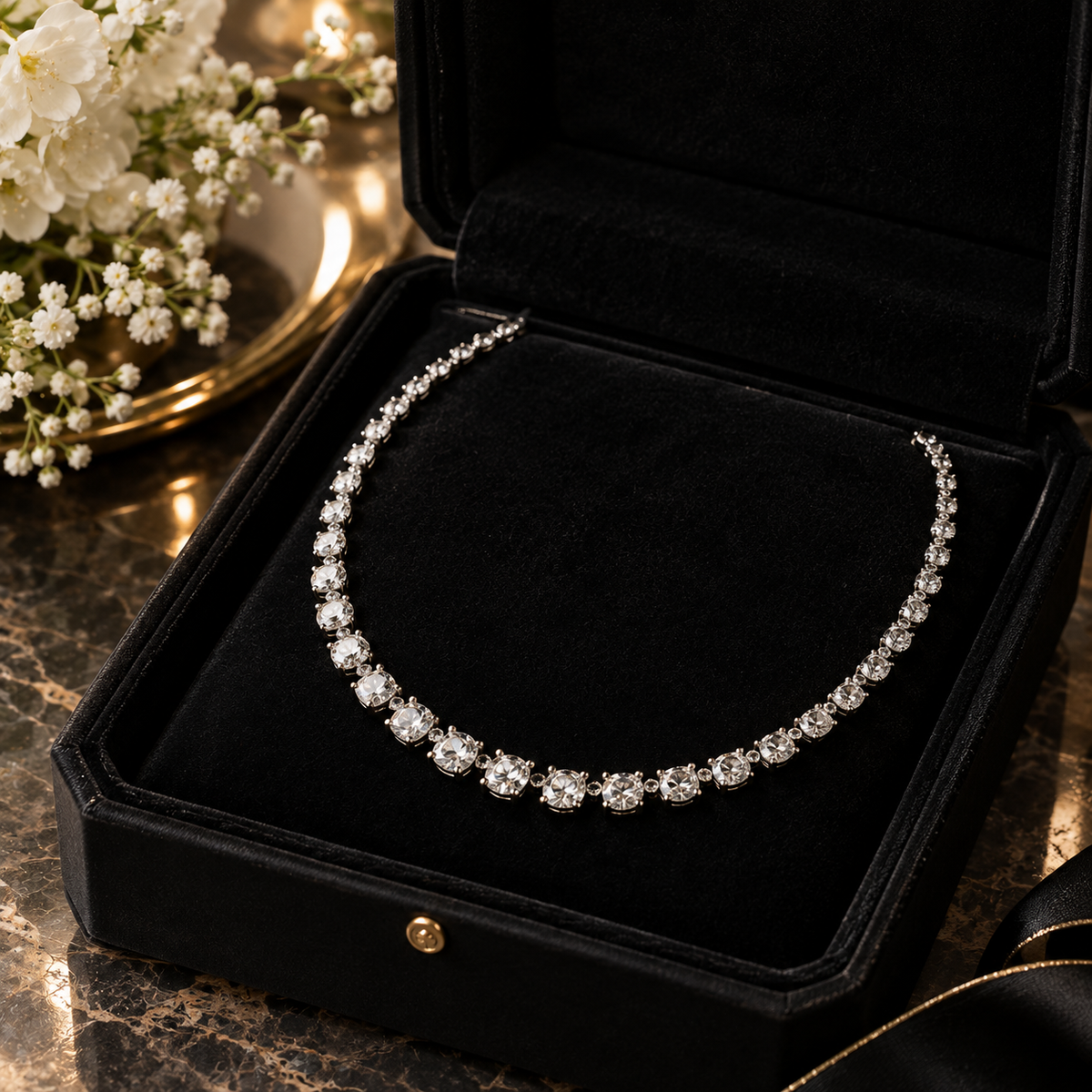 Sparkling White Zircon Tennis Necklace – Classic Crystal Choker for Women