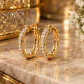 Sparkling Gold Zircon Huggie Hoop Earrings – Elegant Crystal Round Earrings
