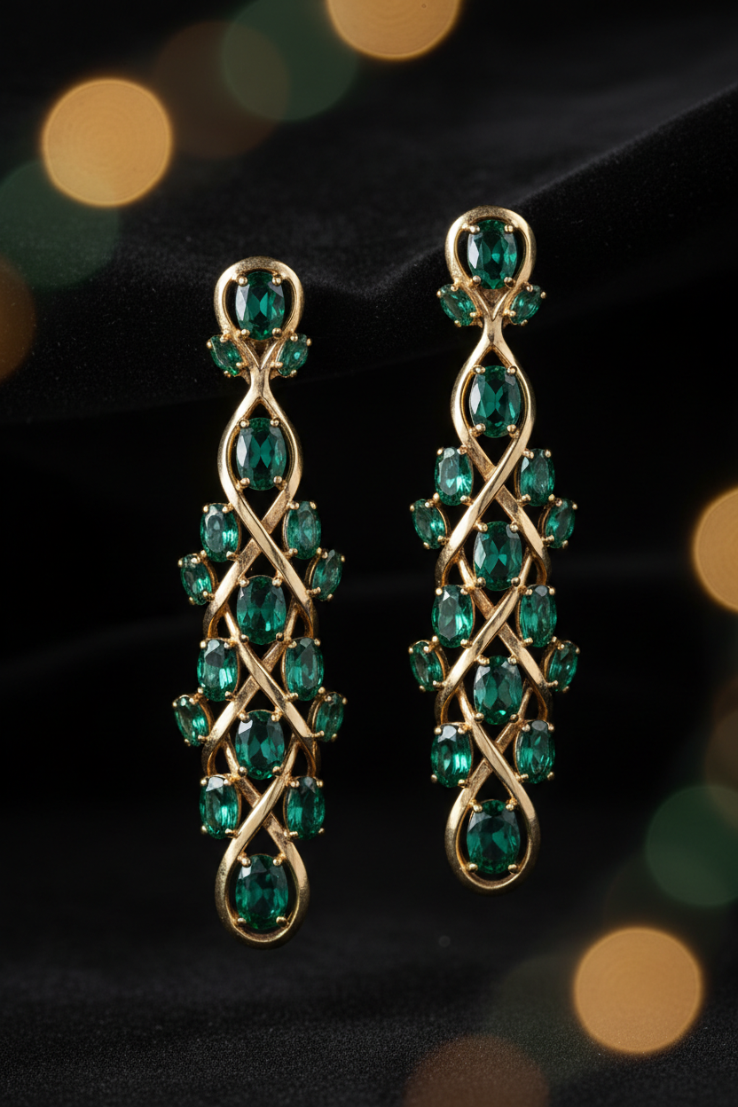 Green Zircon Long Drop Earrings – Luxury Statement Jewelry for Women